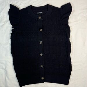 Who What Wear Black Crochet Front Ruffle Sleeves Cardigan Knit Sweater Women’s S